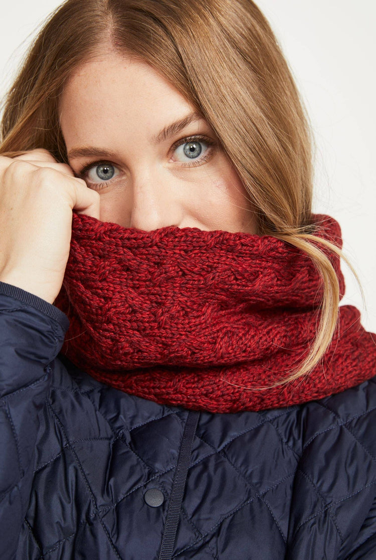 Newport Aran Cable Snood - Rua Red Scarves Aran Woollen Mills