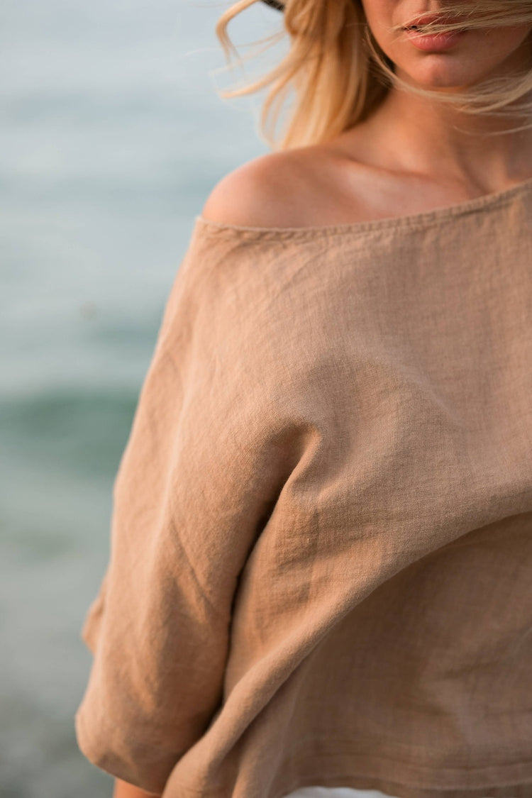 Loomist Pure Linen Boatneck Top Tops Moa Brown