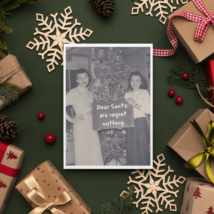 Christmas Card. Dear Santa: We Regret Nothing. Greeting Cards Raven&