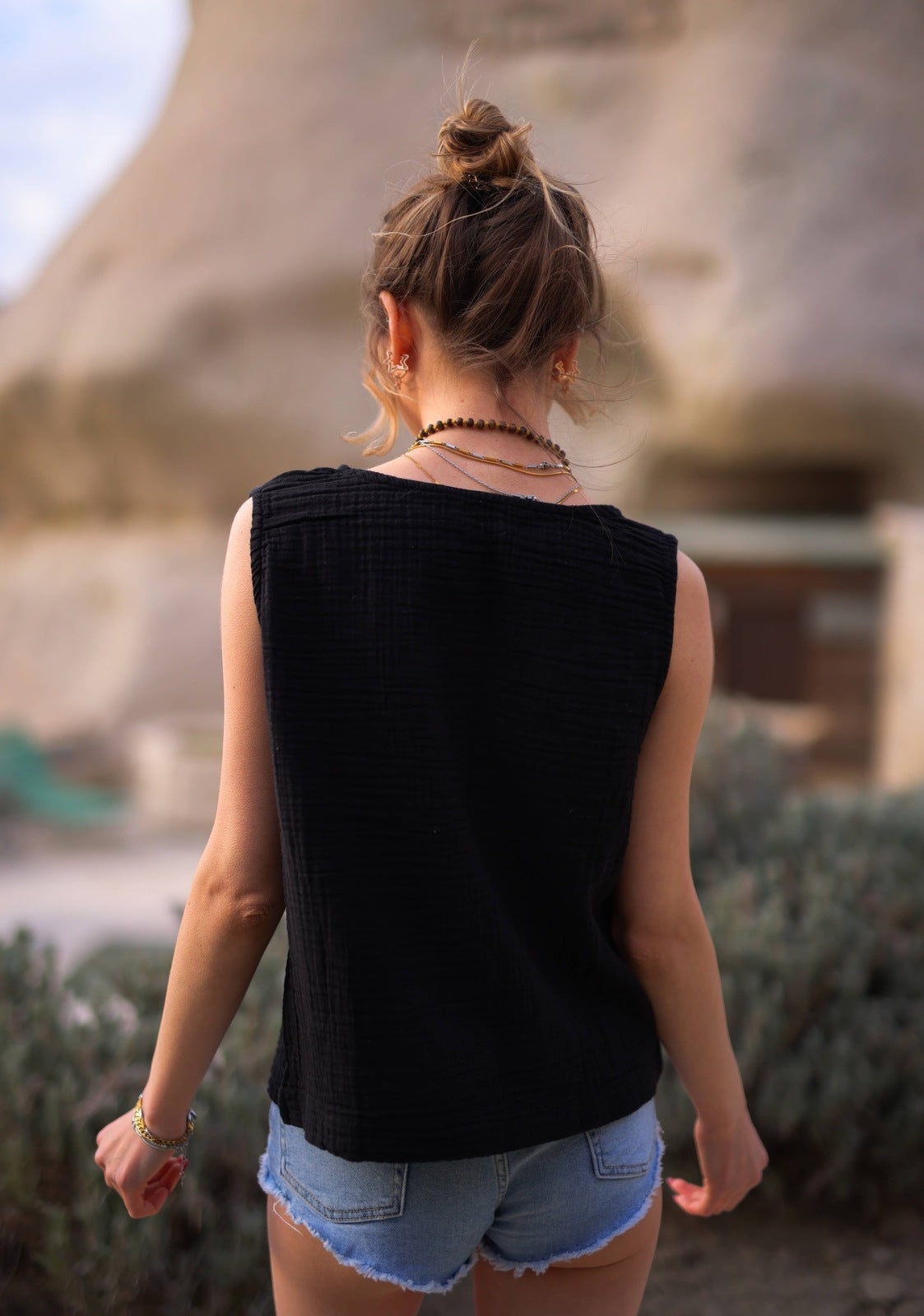 Sleeveless Crinkle Blouse Top Tops Moa
