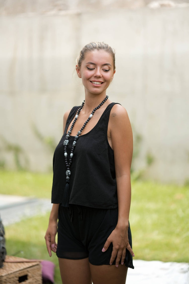 Black Crossed Back Tank Top Tanks Moa