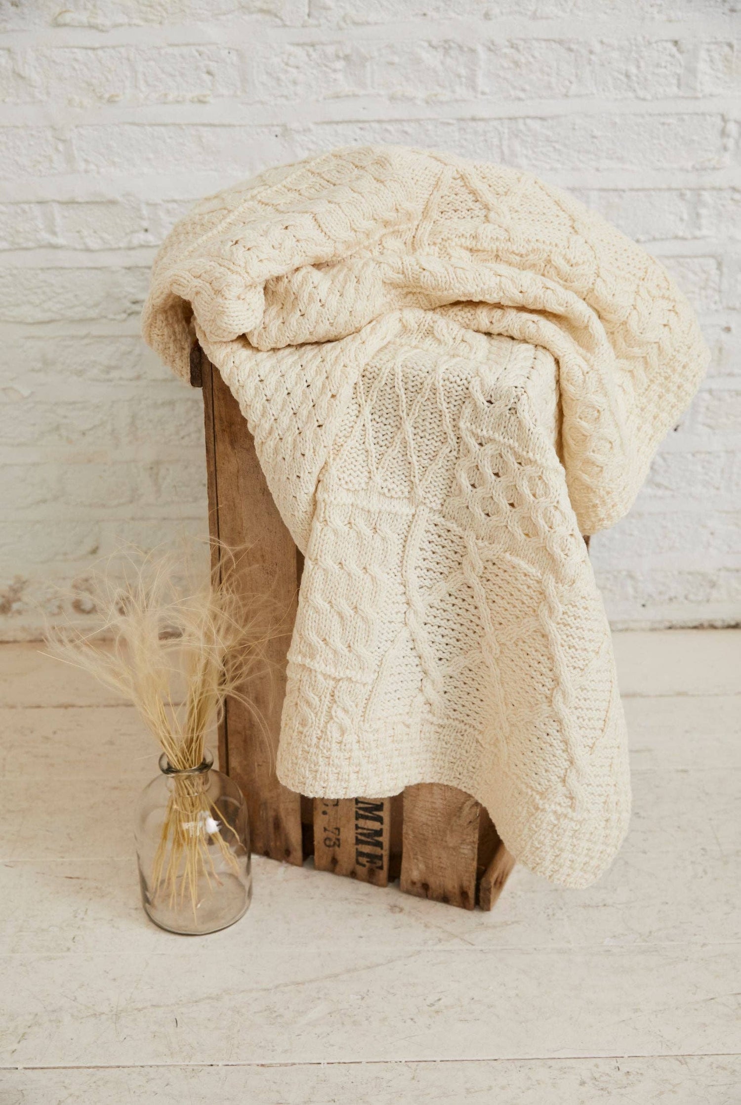 Keel Aran Patchwork Blanket -  Cream Blankets Aran Woollen Mills