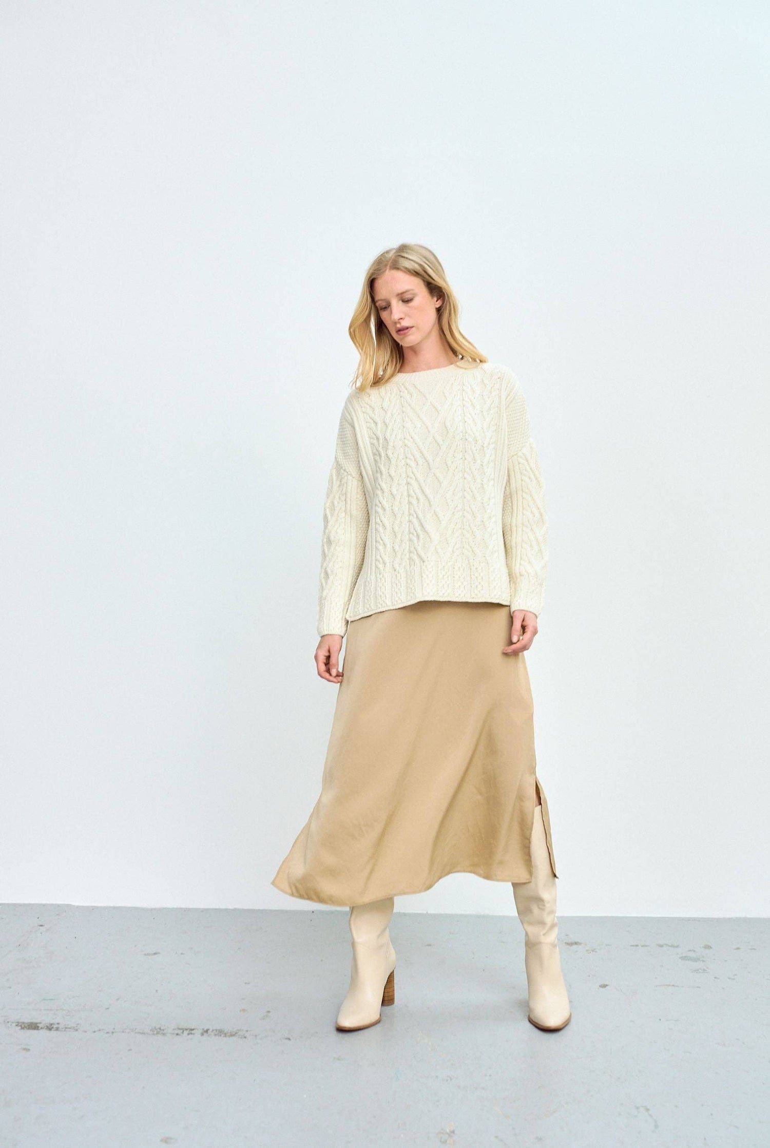 Tully Box Aran Sweater -  Cream Sweaters Aran Woollen Mills