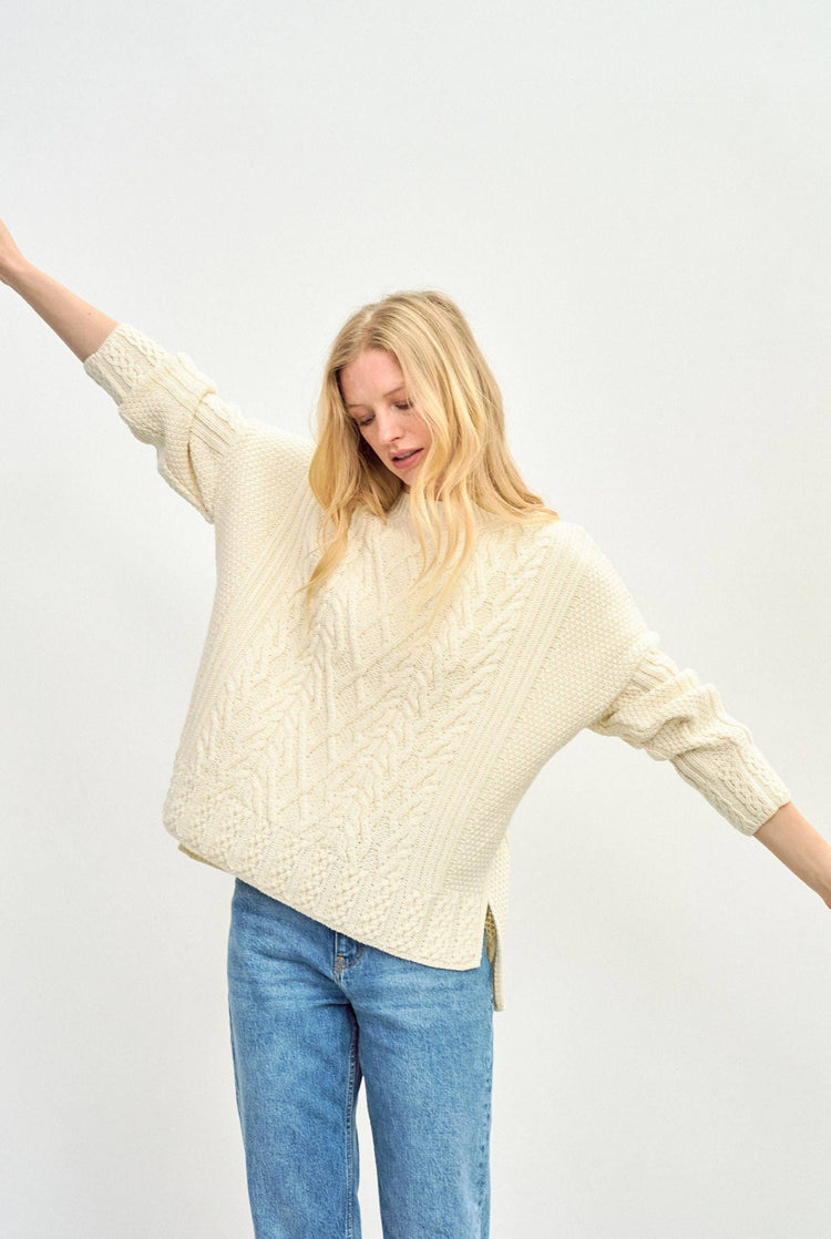Tully Box Aran Sweater -  Cream Sweaters Aran Woollen Mills