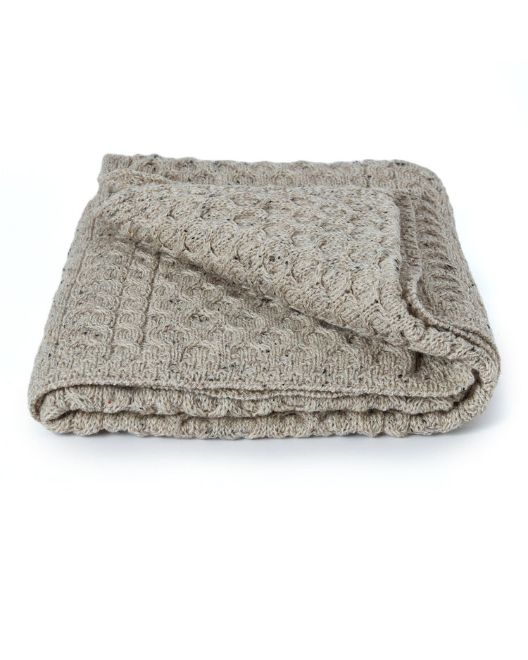 Bertra Aran Classic Wool Blanket - Flecked Oat Blankets Aran Woollen Mills