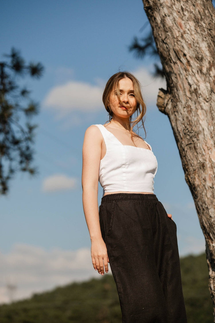 High Waisted Linen Pants Moa Black
