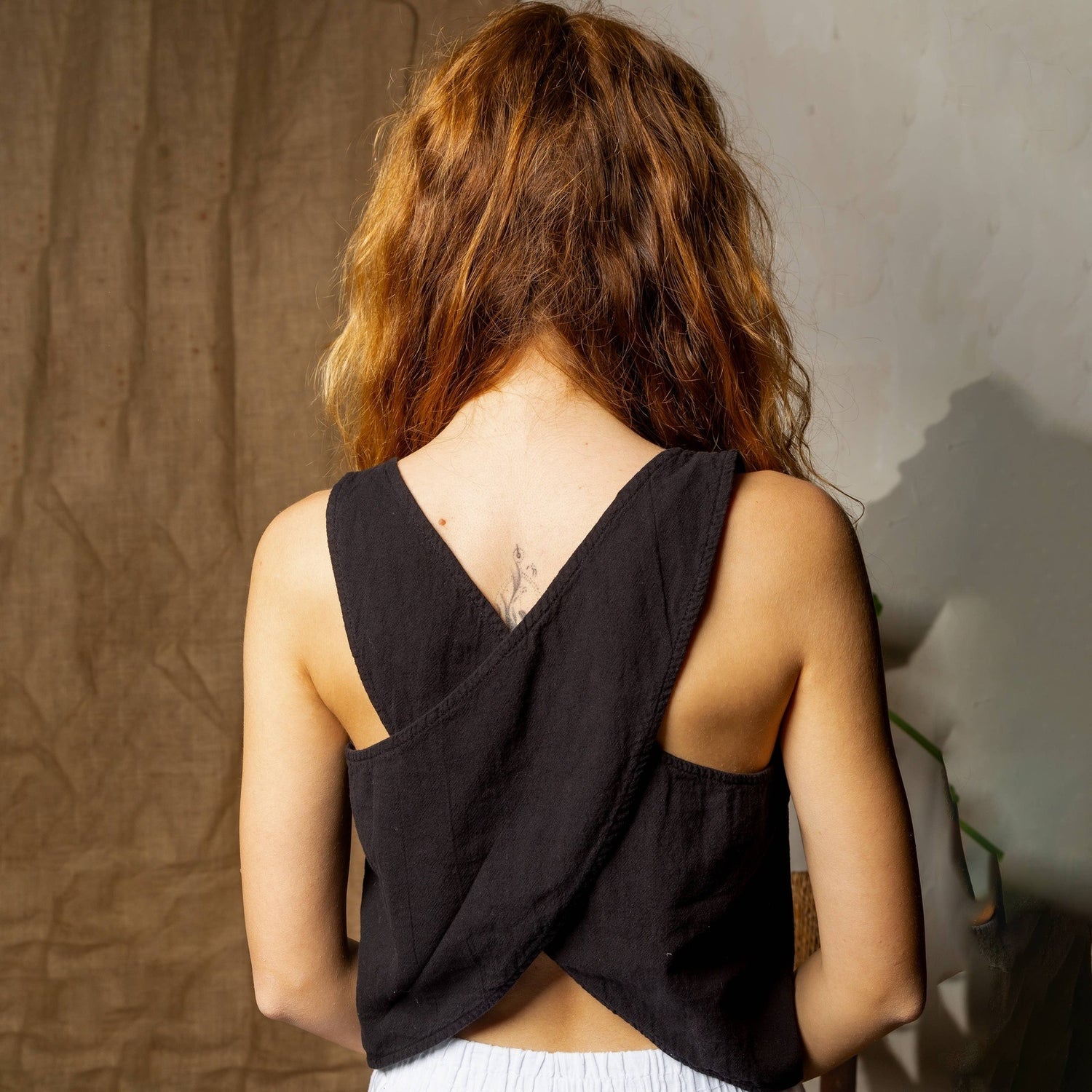 Black Crossed Back Tank Top Tanks Moa Black