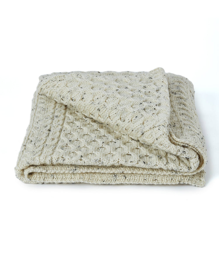 Bertra Aran Classic Wool Blanket - Flecked Cream Blankets Aran Woollen Mills