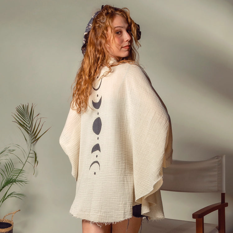 Moon Phases Muslin Kimono Robe Kimono Moa Beige O/S