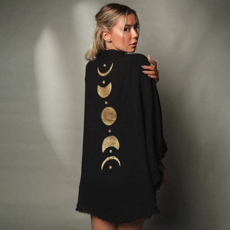 Moon Phases Muslin Kimono Robe Kimono Moa Black O/S