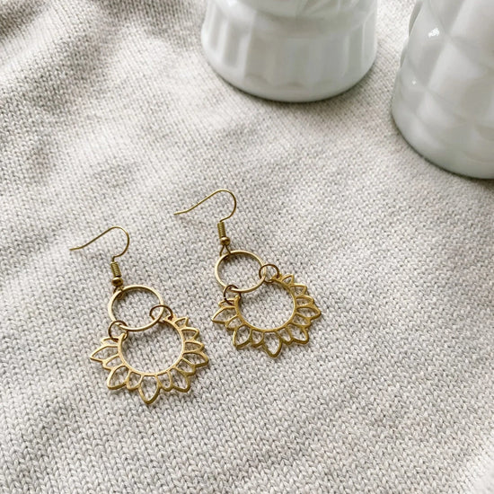 White Birch Brass Sunflower Earrings Earrings White Birch Jewelry   
