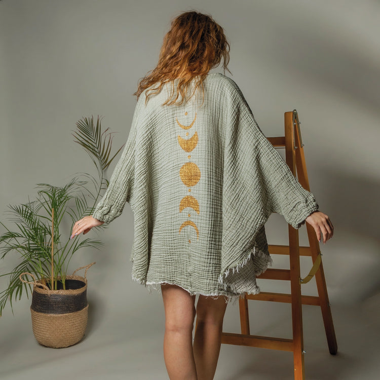 Moon Phases Muslin Kimono Robe Kimono Moa Green O/S