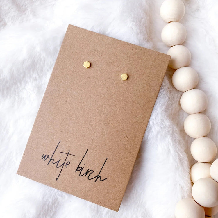White Birch Mini Brass Hexagon Stud Earrings Earrings White Birch Jewelry