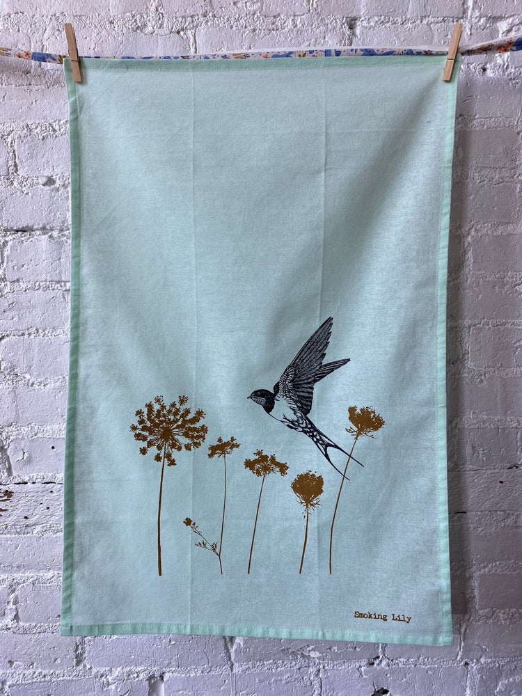 Smoking Lily Tea Towel Housewares Smoking Lily Lucite with Swallow and Quail  