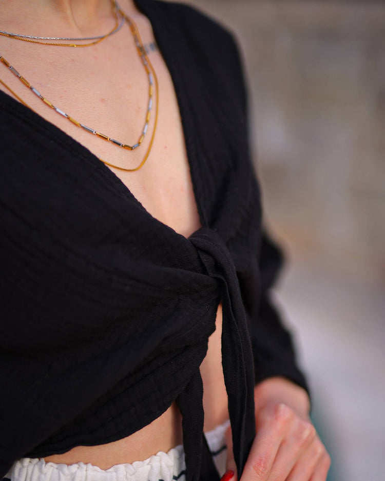Loomist Crinkle Cotton Wrap Top Tops Moa