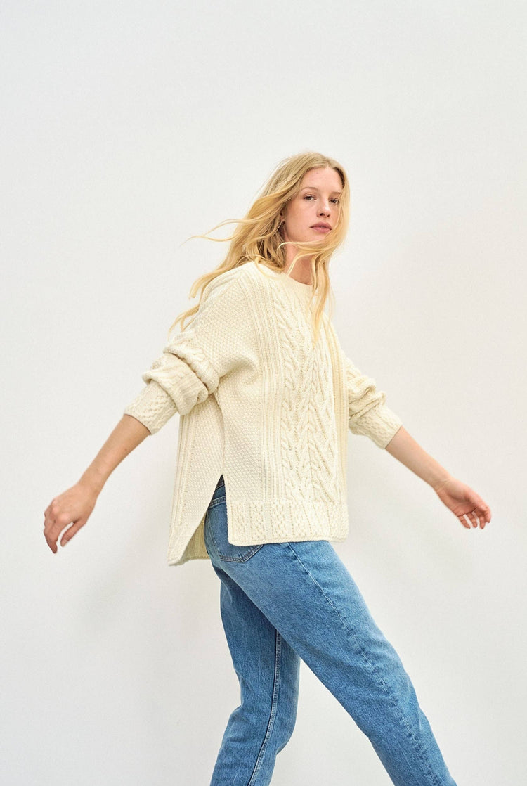 Tully Box Aran Sweater -  Cream Sweaters Aran Woollen Mills XS