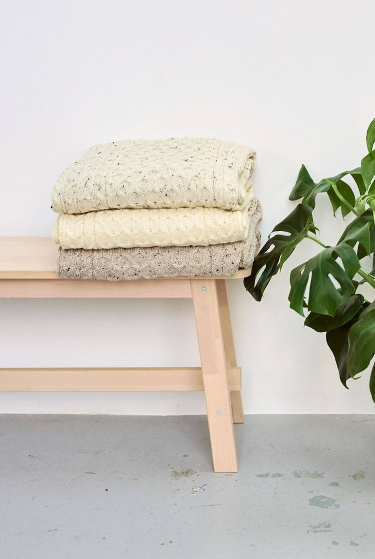 Bertra Aran Classic Wool Blanket - Flecked Oat Blankets Aran Woollen Mills