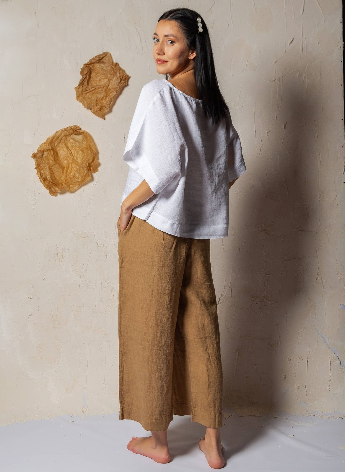 High Waisted Linen Pants Moa Caramel