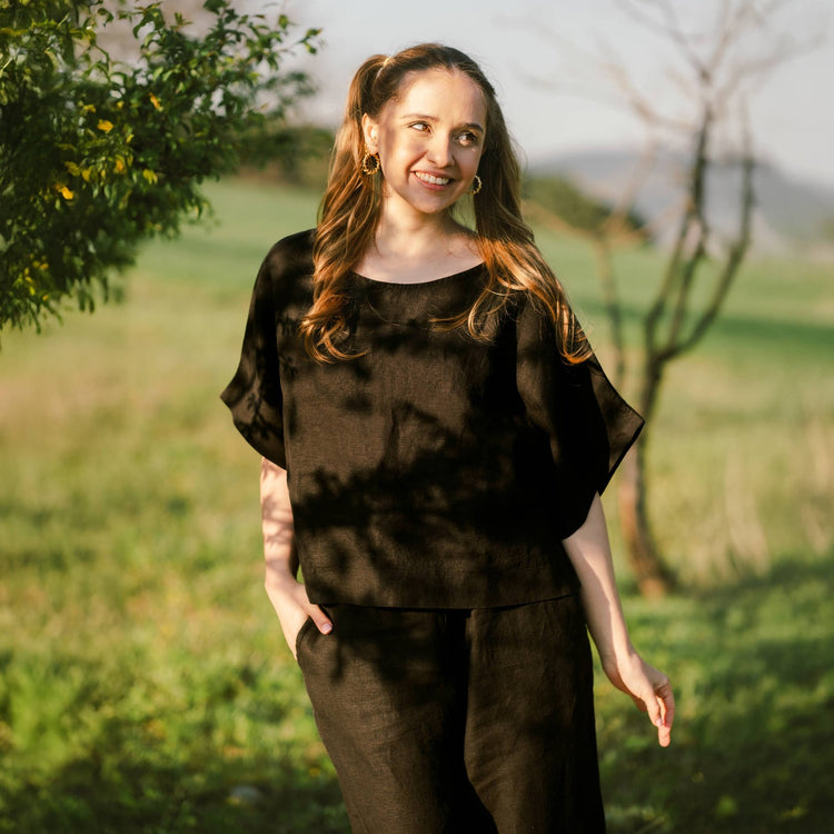 Loomist Pure Linen Boatneck Top Tops Moa Black