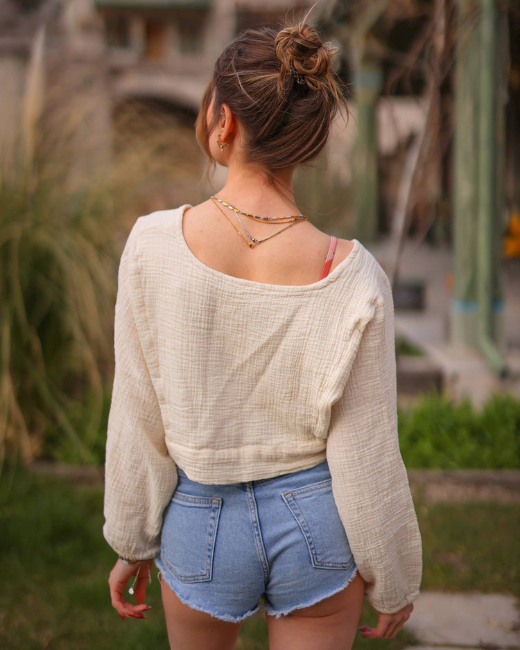 Loomist Crinkle Cotton Wrap Top Tops Moa