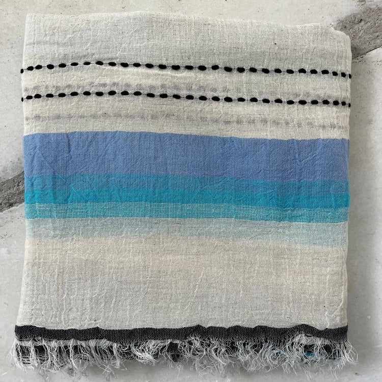 Loomist Linen Scarf Scarf loom.ist natural-blue striped
