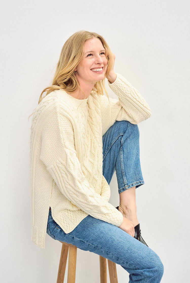 Tully Box Aran Sweater -  Cream Sweaters Aran Woollen Mills