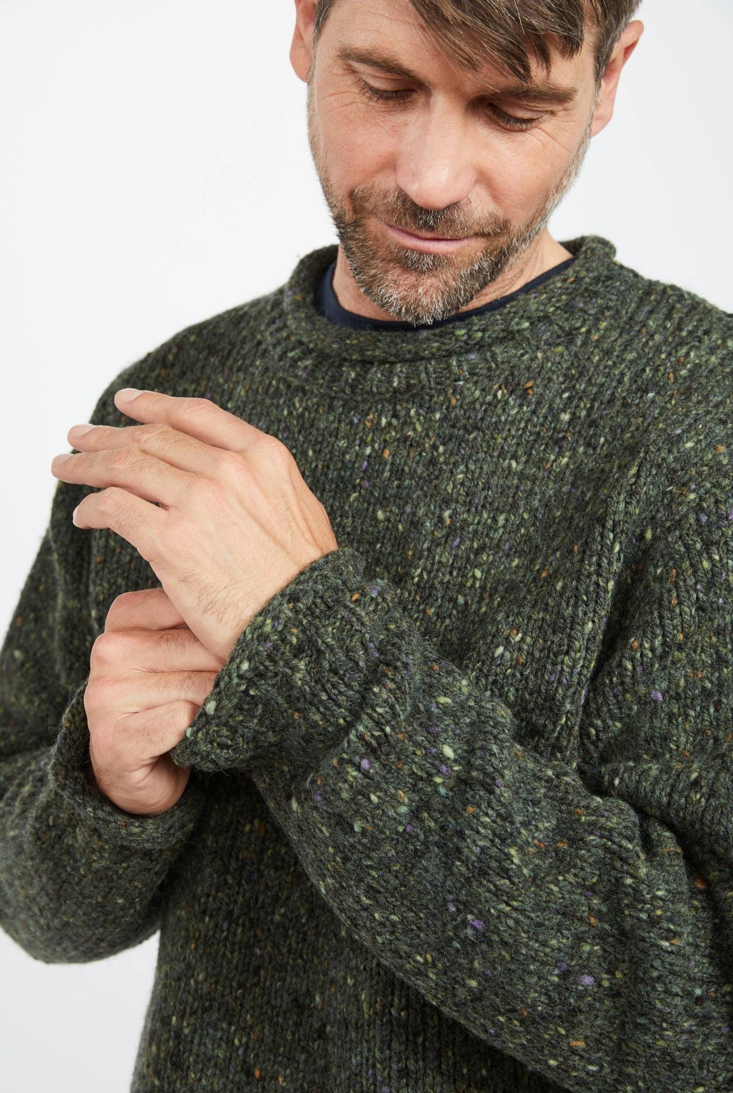 Raheen Tweed Roll Neck Mens Sweater - Green Men&