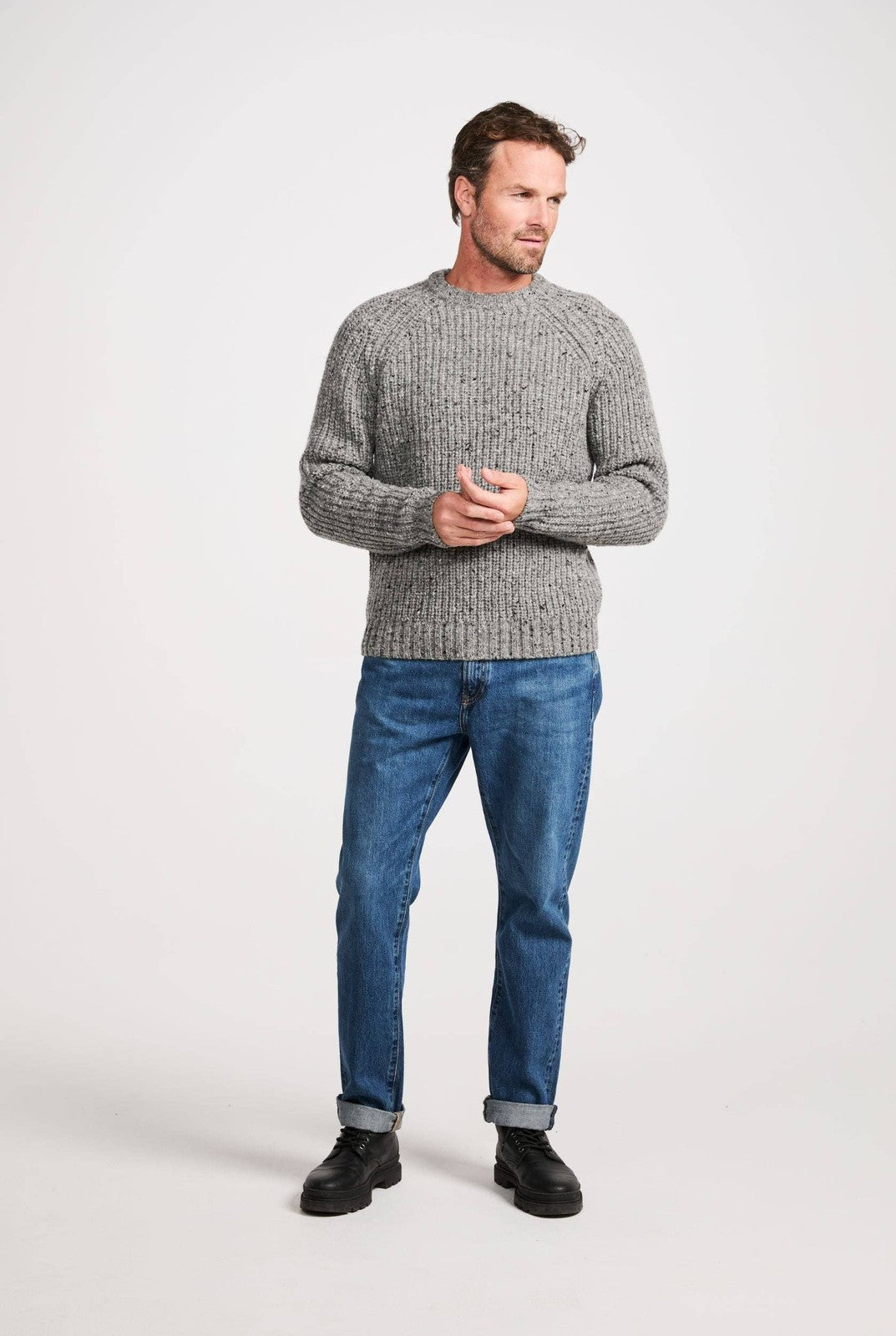 Killykeen Mens Fisherman Ribbed Crew - Grey Men&