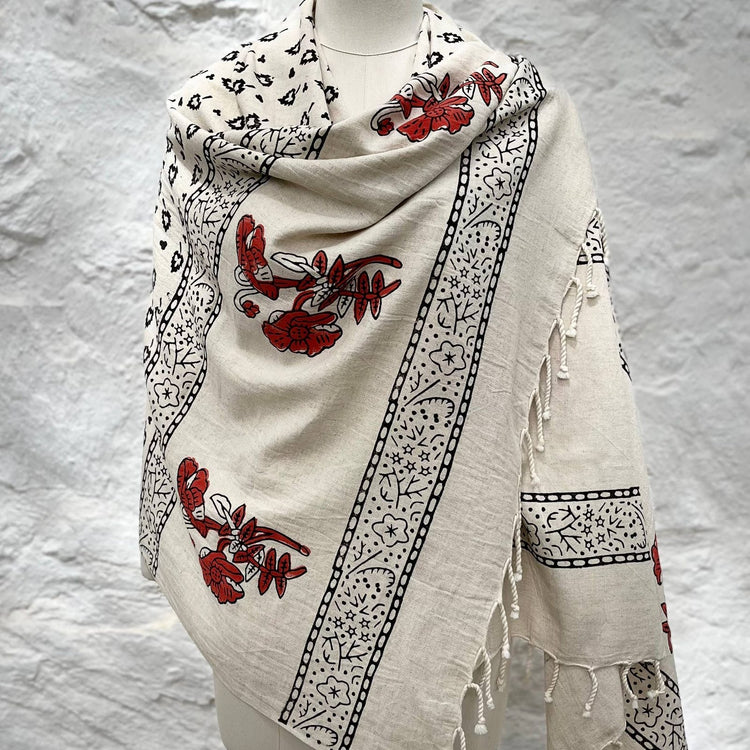 Loomist Wood Block Printed Linen Wrap Scarf loom.ist