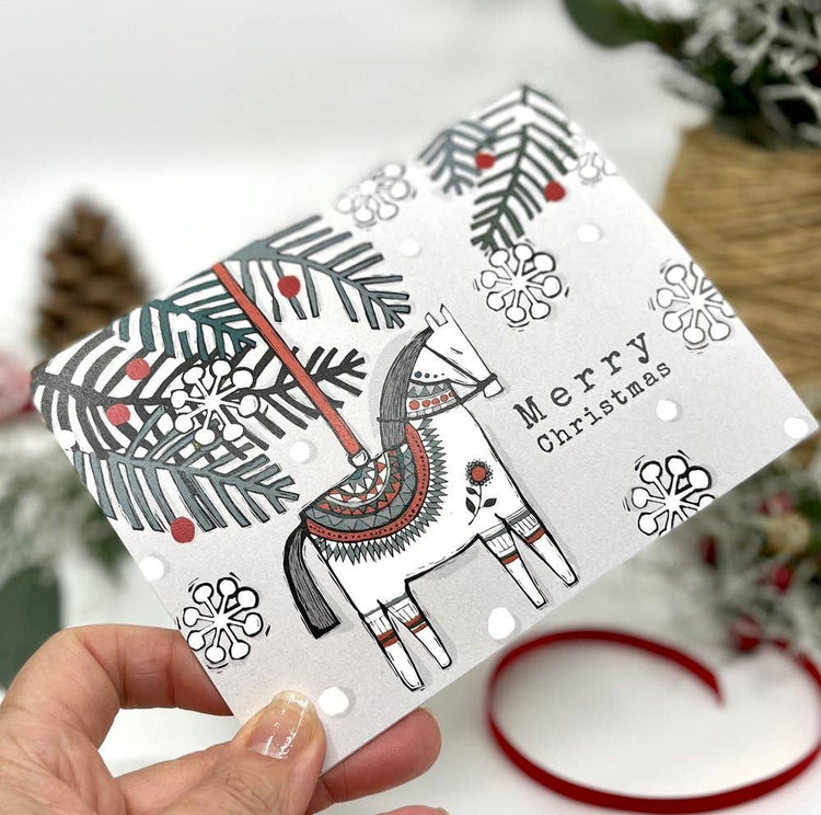 Christmas Dala horse - Holiday Card Greeting Cards Newfolk & Cabin Paper Studio   