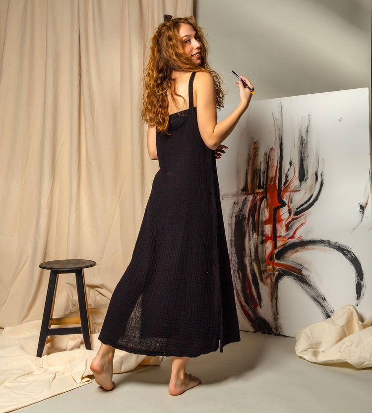 Loomist Double Gauze Scoop Neck Midi Dress Dresses Moa