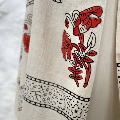 Loomist Wood Block Printed Linen Wrap Scarf loom.ist Natural-Red