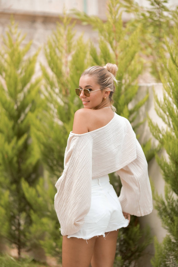 Black Off Shoulder Crop Top Blouse Moa