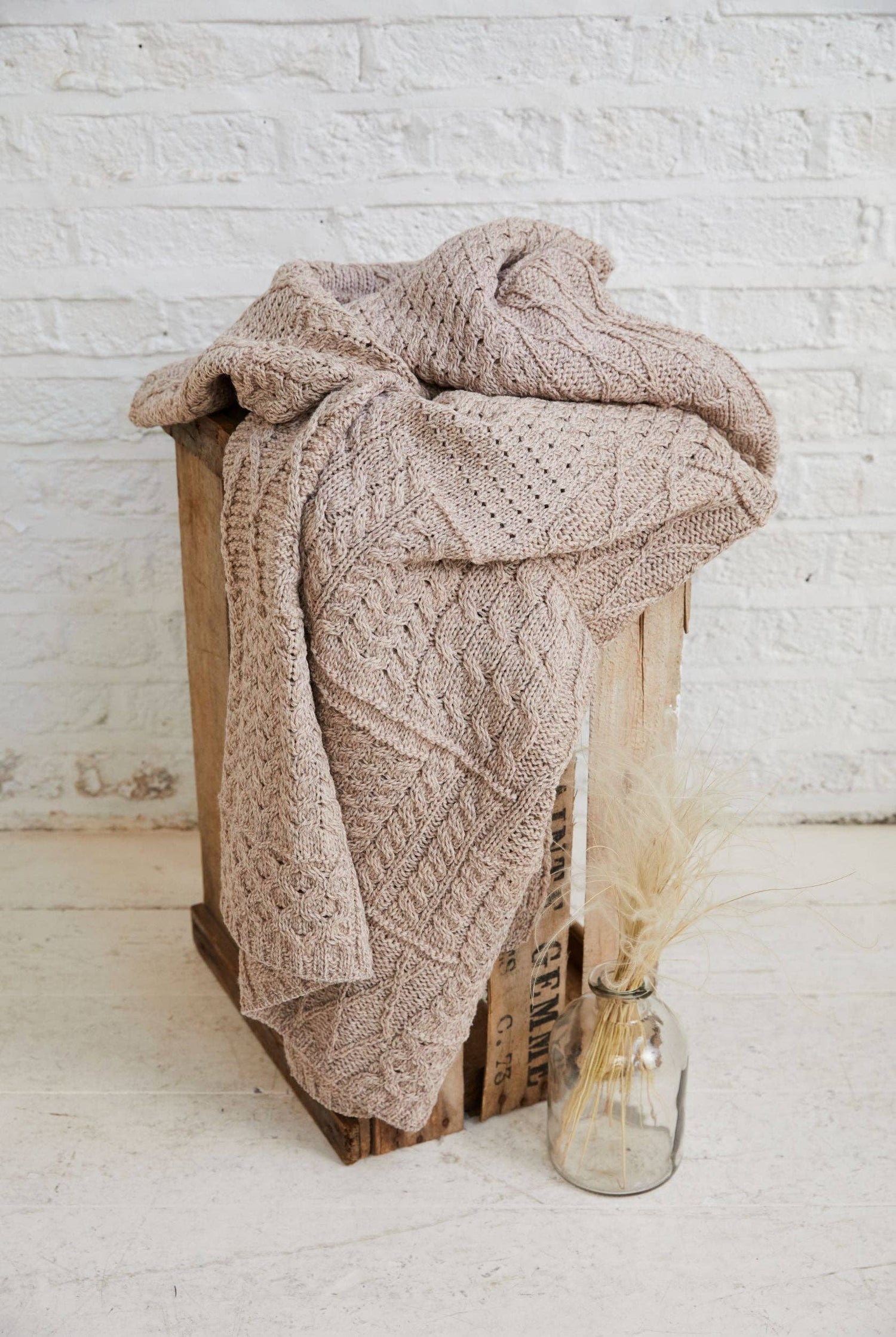 Keel Aran Patchwork Blanket -  Oat Blanklets Aran Woollen Mills   