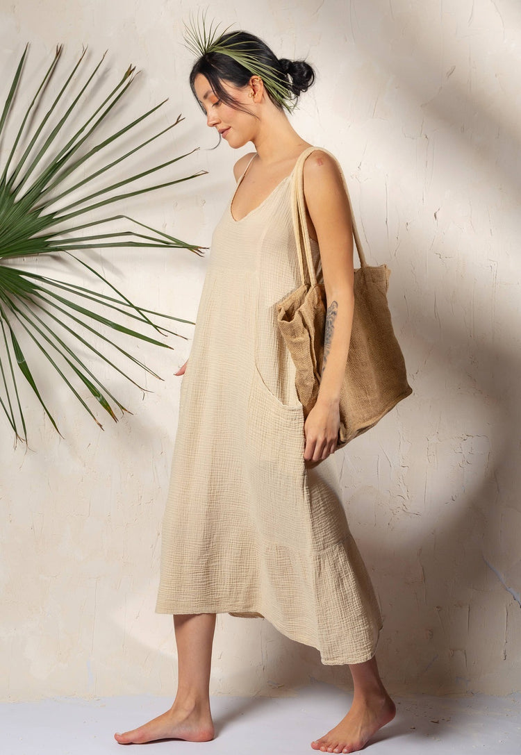 Loomist Double Gauze Black Strap Midi Dress Dresses Moa