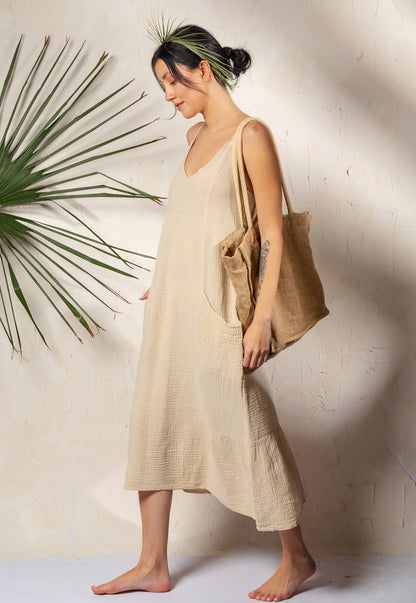 Double Gauze Strap Dress Moa Beige