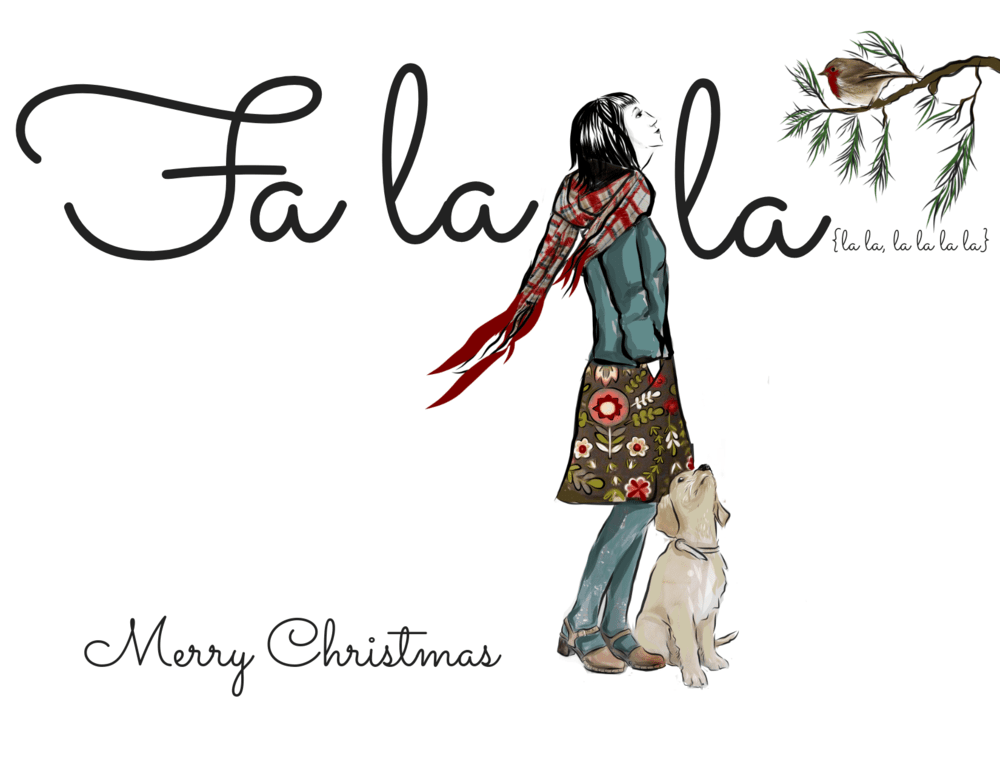 Fa la la Girl with Dog - Christmas Holiday Card Greeting Cards Newfolk & Cabin Paper Studio   