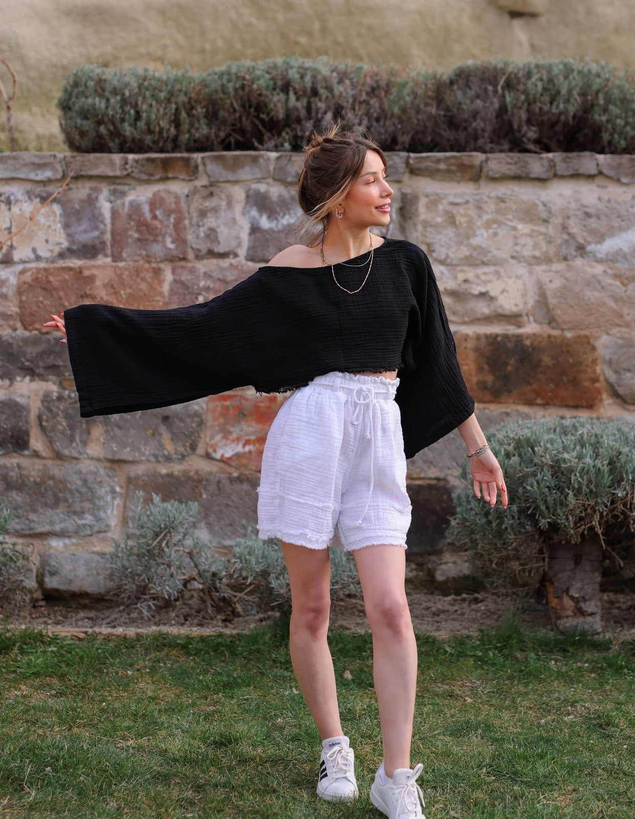 Black Off Shoulder Crop Top Blouse Moa