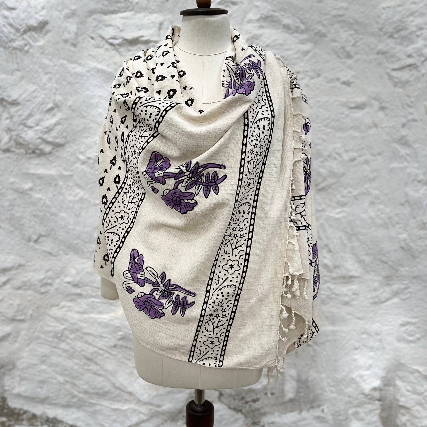 Loomist Wood Block Printed Linen Wrap Scarf loom.ist