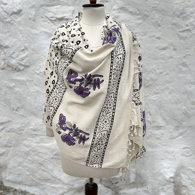 Loomist Wood Block Printed Linen Wrap Scarf loom.ist