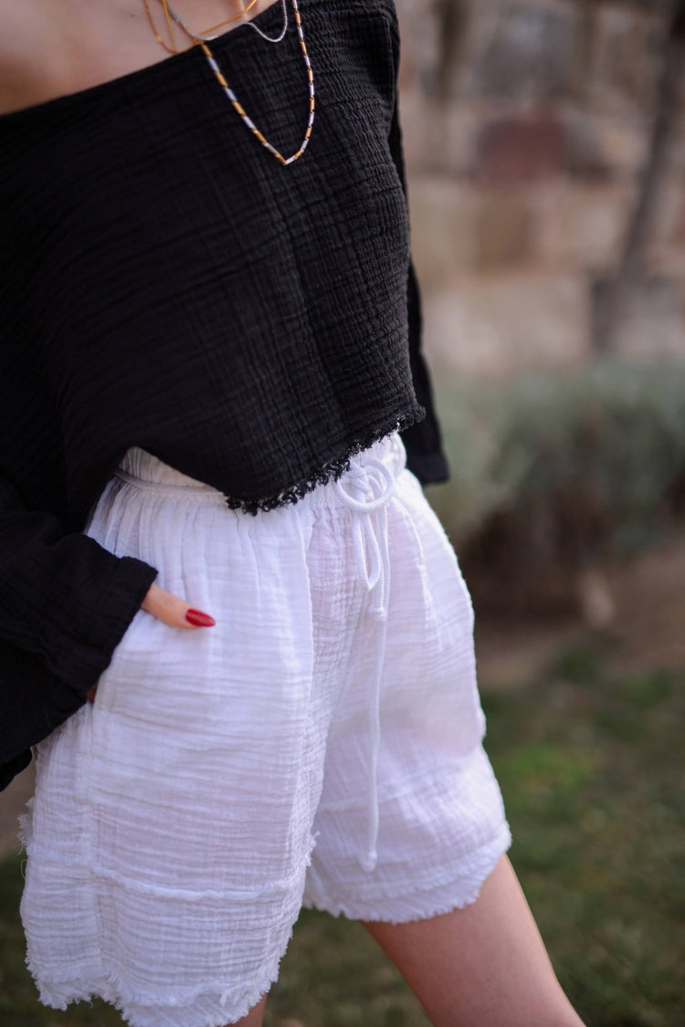 Black Off Shoulder Crop Top Blouse Moa