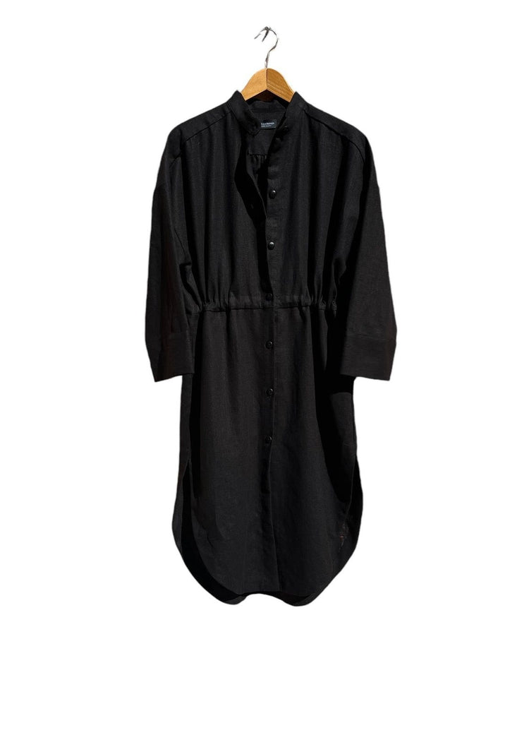 706 TRÉVOL Shirt dress/ Kaftan in Blue Organic Canvas Linen CECILIA SÖRENSEN Black