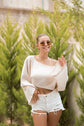 Black Off Shoulder Crop Top Blouse Moa
