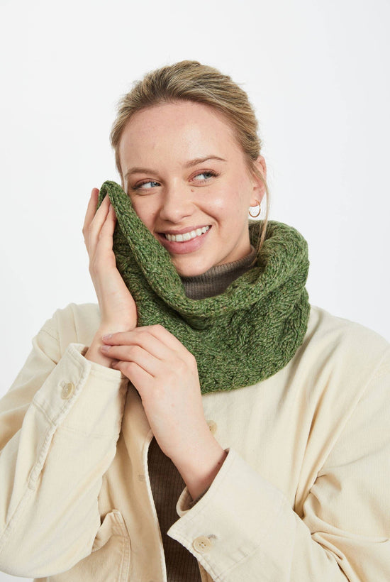 Newport Aran Cable Snood - Green Scarves Aran Woollen Mills