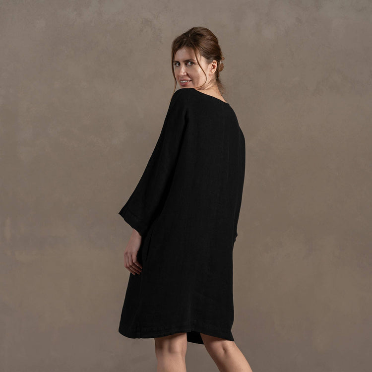 Linen Tunic Dress Selena Pure Black Dress menique   