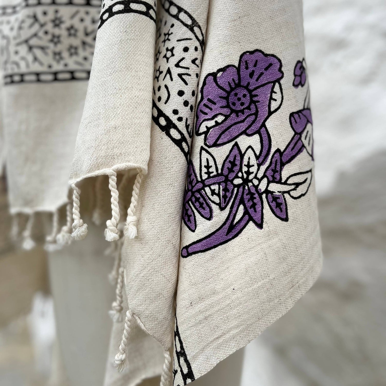 Loomist Wood Block Printed Linen Wrap Scarf loom.ist