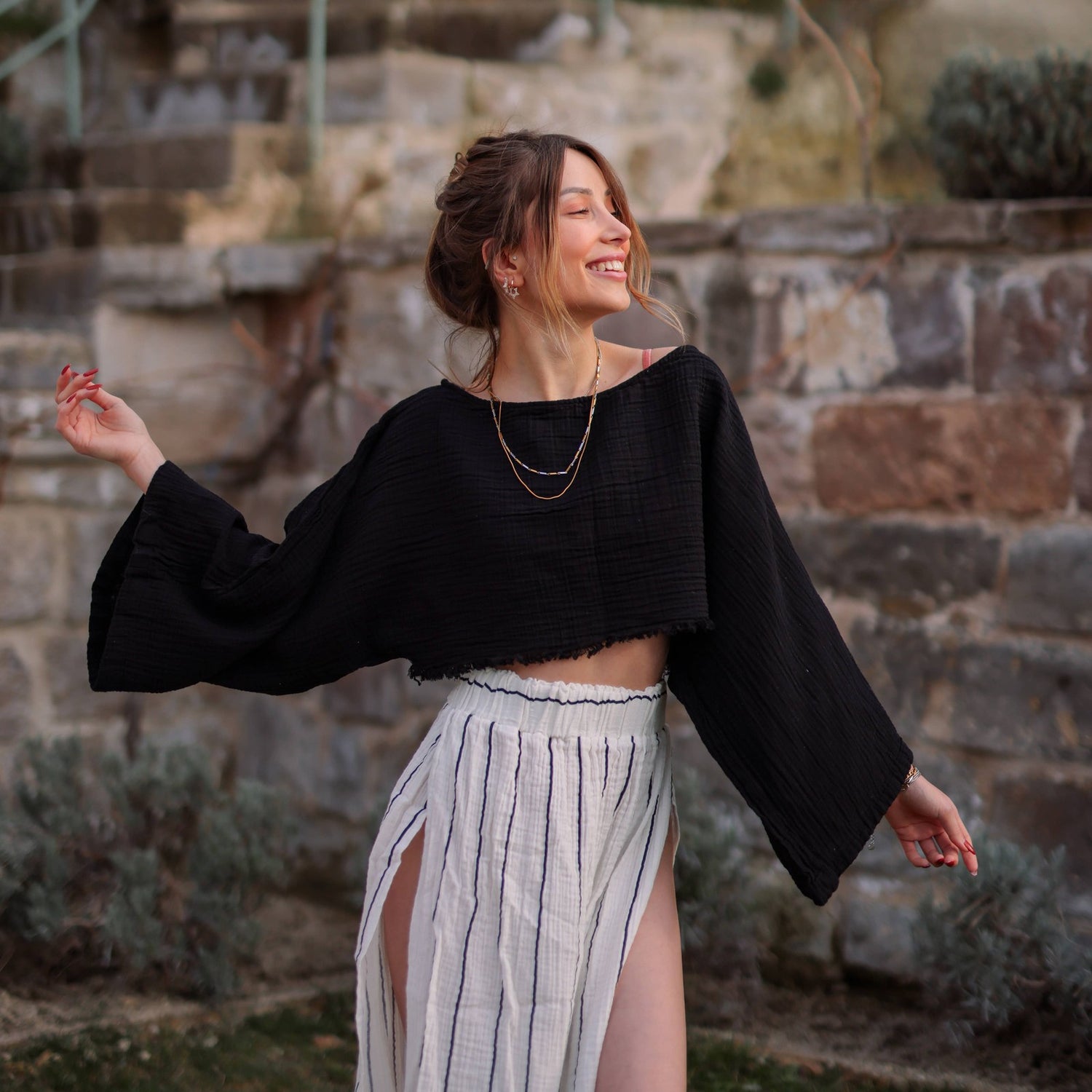 Black Off Shoulder Crop Top Blouse Moa