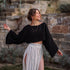 Black Off Shoulder Crop Top Blouse Moa