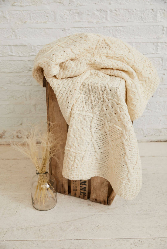 Keel Aran Patchwork Blanket -  Cream Blankets Aran Woollen Mills   