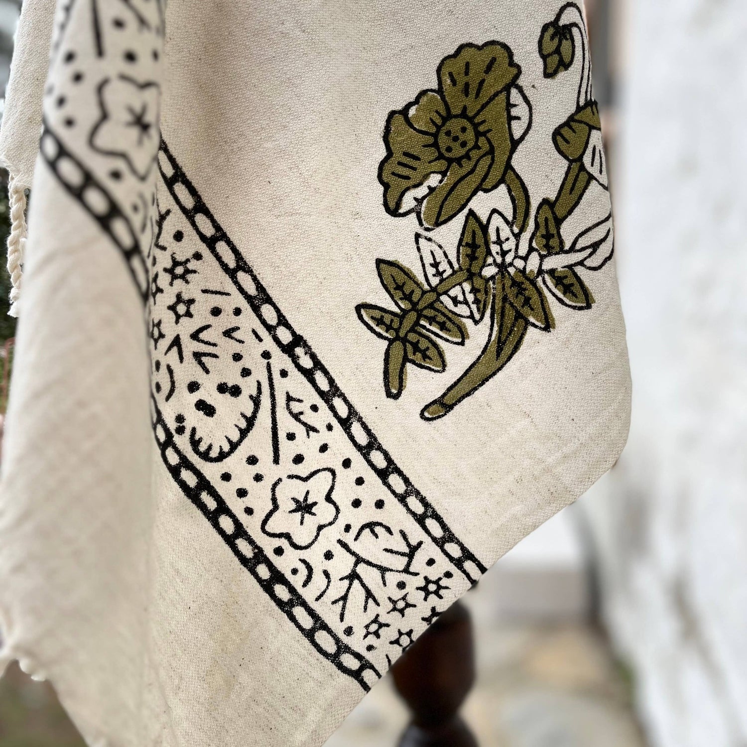 Loomist Wood Block Printed Linen Wrap Scarf loom.ist